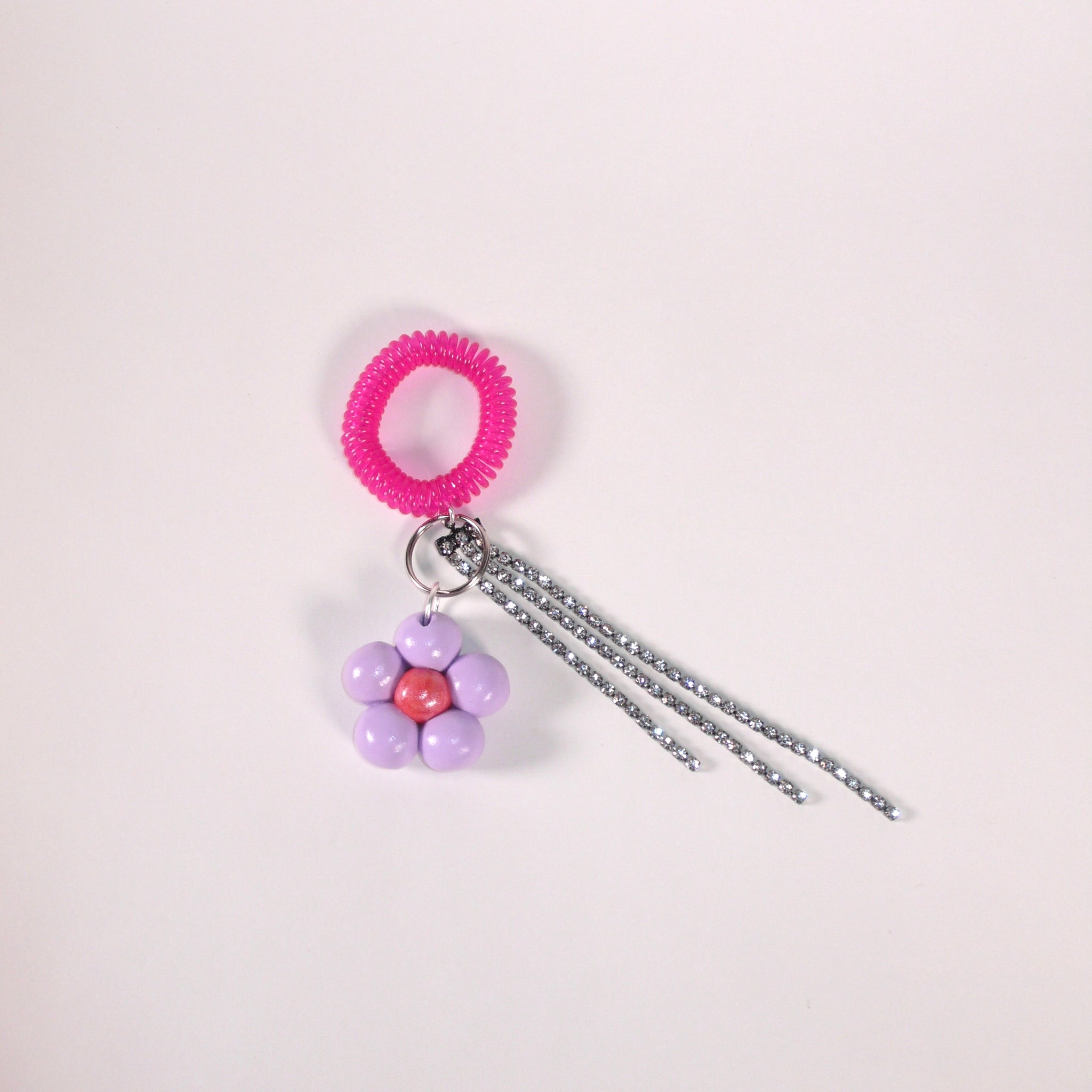 Flower Balloon Keychain Bracelet - Fuchsia Lavender Silver