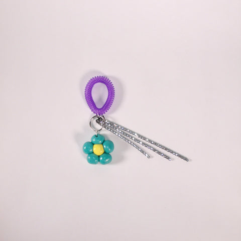 Flower Balloon Keychain Bracelet - Purple Teal Silver