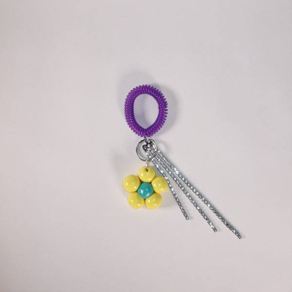 Flower Balloon Keychain Bracelet - Yellow Purple Silver