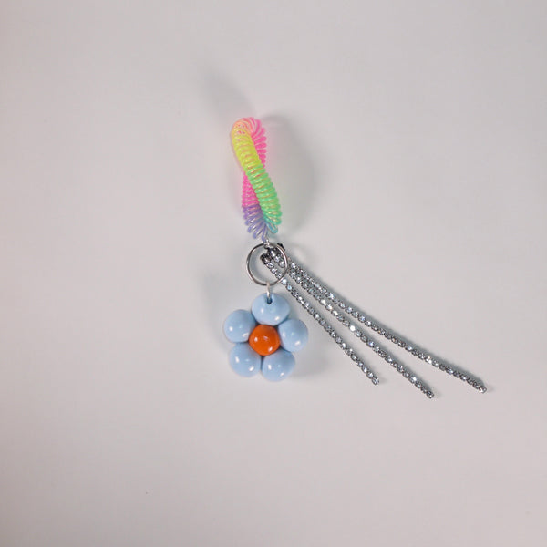 Flower Balloon Keychain Bracelet - Blue Rainbow Silver
